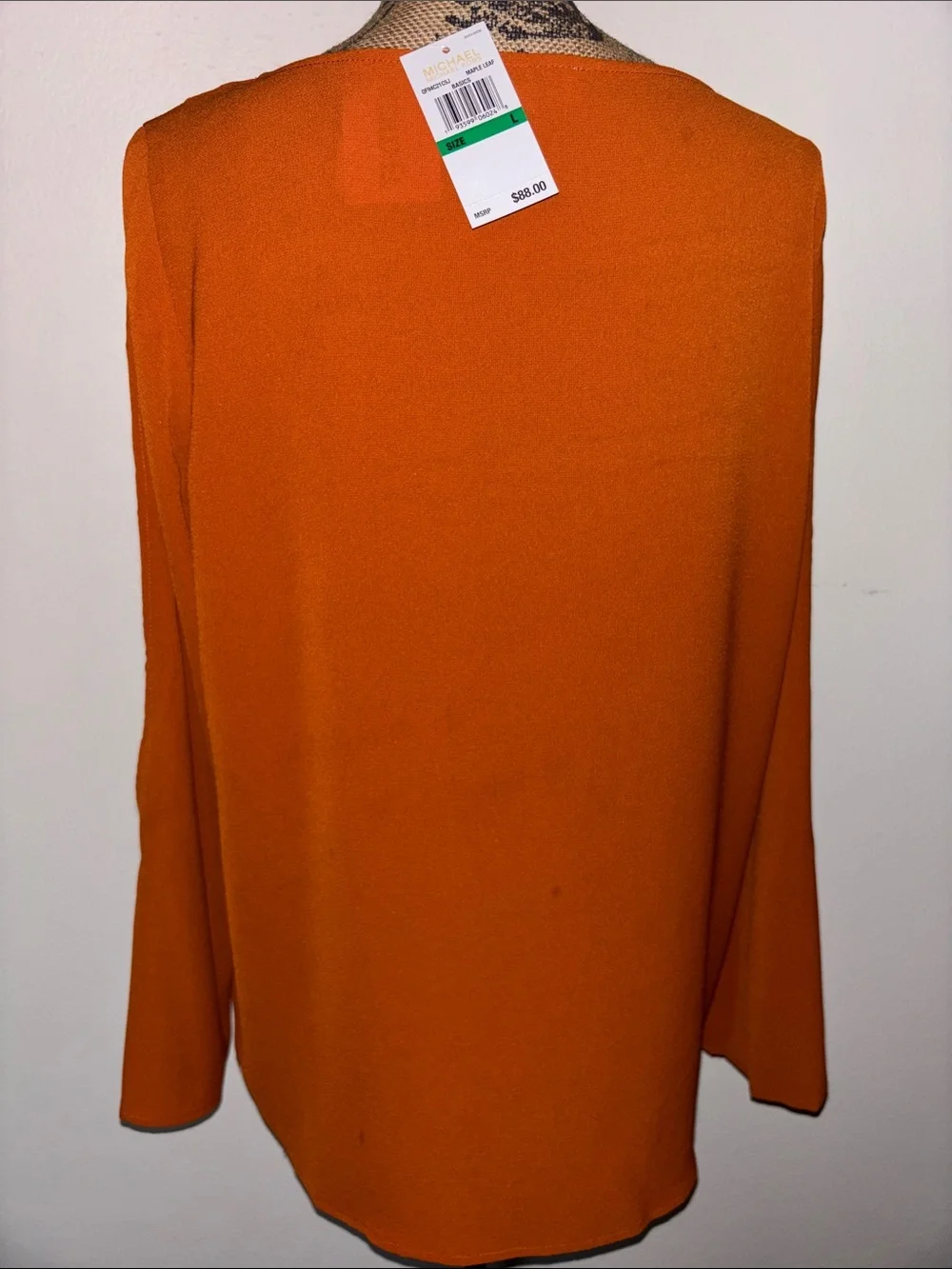 Michael Kors Burnt Orange open Long Sleeve Boatneck Blouse